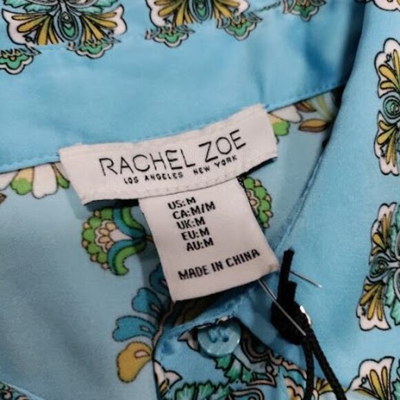 NWT Rachel Zoe Blue Floral Button Front Long Sleeve Blouse Women's Size Medium - Picture 4 of 12